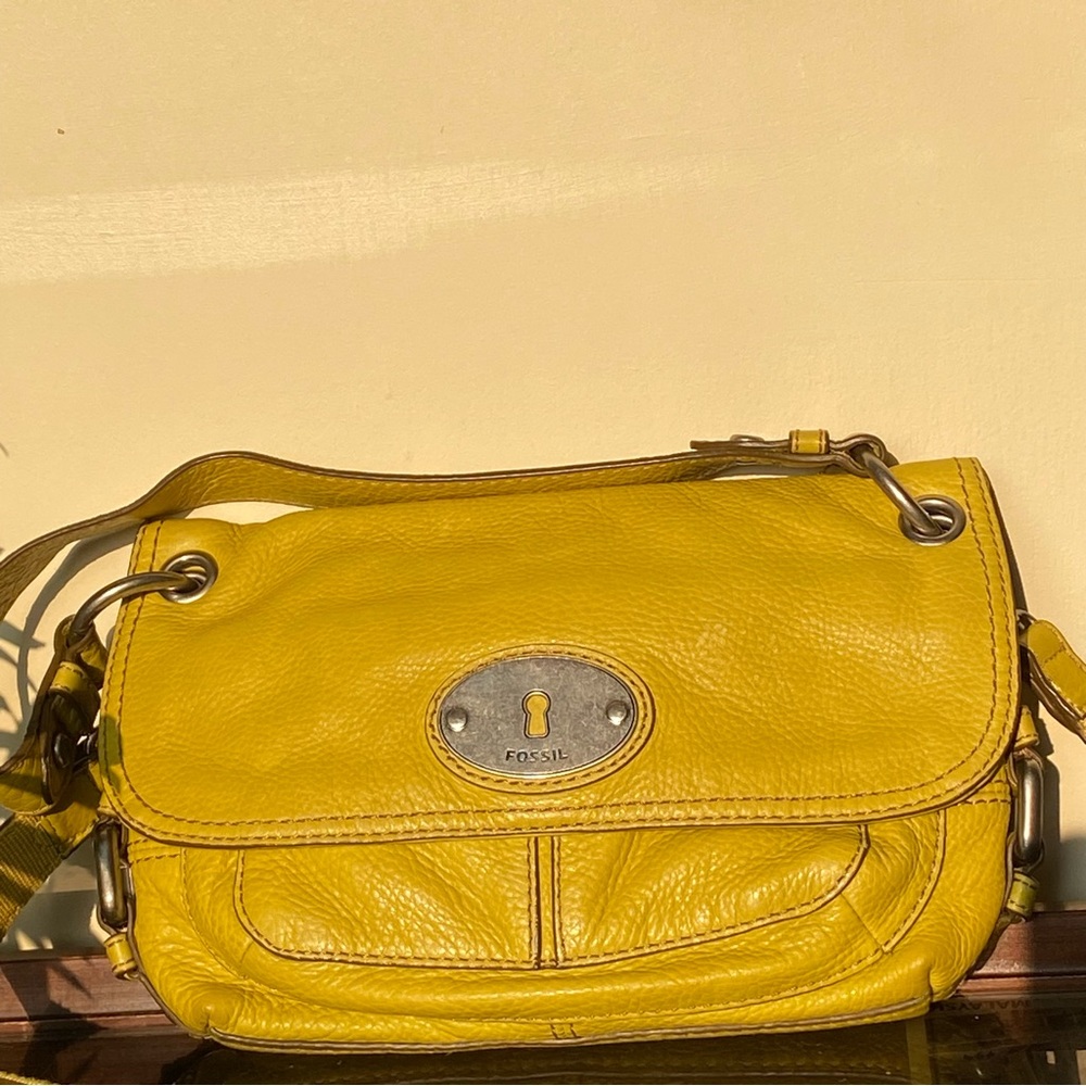Fossil Yellow Leather Crossbody Bag